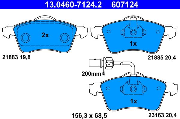 ATE 13.0460-7124.2 - Гальмівні колодки, дискові гальма autozip.com.ua