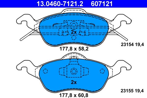 ATE 13.0460-7121.2 - Гальмівні колодки, дискові гальма autozip.com.ua