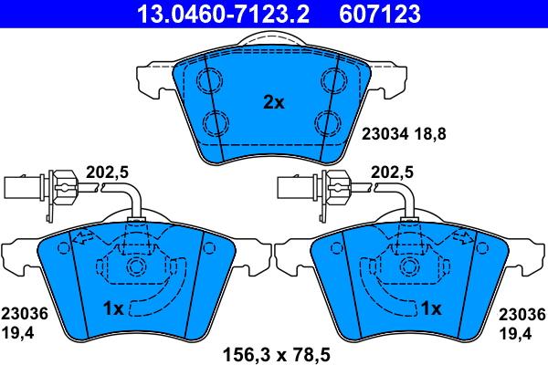 ATE 13.0460-7123.2 - Гальмівні колодки, дискові гальма autozip.com.ua