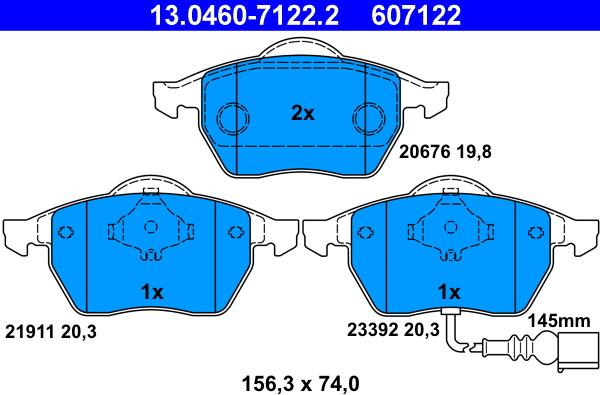 ATE 13.0460-7122.2 - Гальмівні колодки, дискові гальма autozip.com.ua