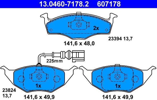 ATE 13.0460-7178.2 - Гальмівні колодки, дискові гальма autozip.com.ua