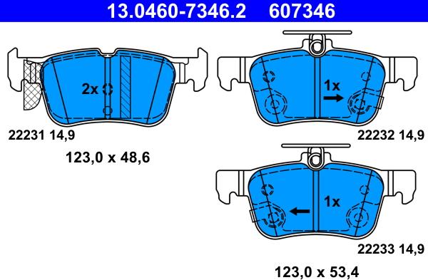 ATE 13.0460-7346.2 - Гальмівні колодки, дискові гальма autozip.com.ua