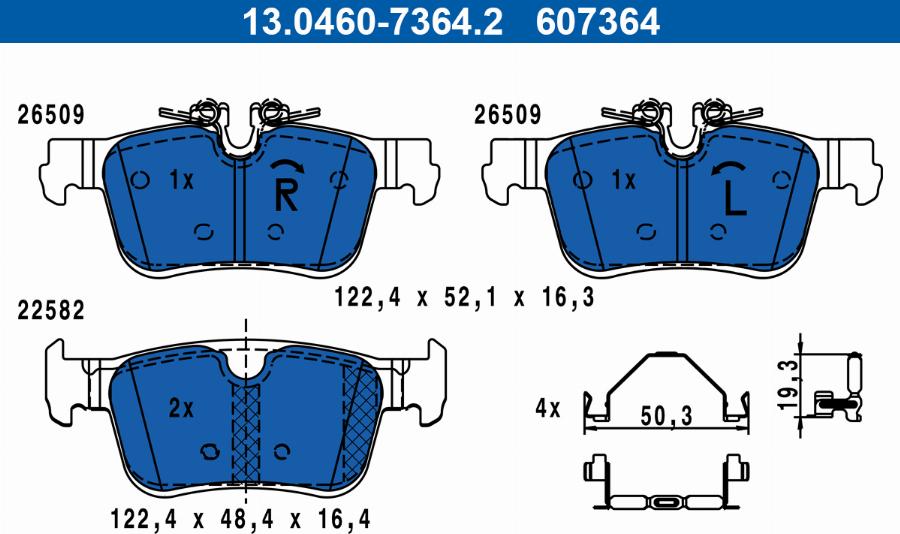 ATE 13.0460-7364.2 - Гальмівні колодки, дискові гальма autozip.com.ua