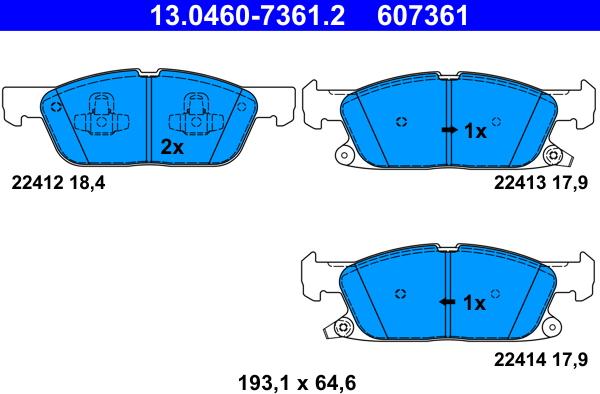 ATE 13.0460-7361.2 - Гальмівні колодки, дискові гальма autozip.com.ua