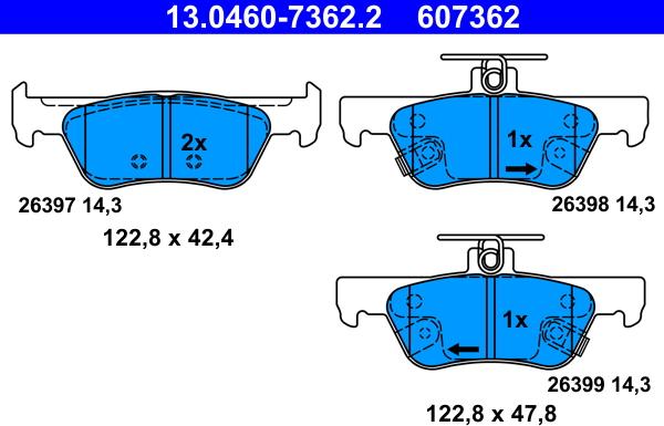 ATE 13.0460-7362.2 - Гальмівні колодки, дискові гальма autozip.com.ua