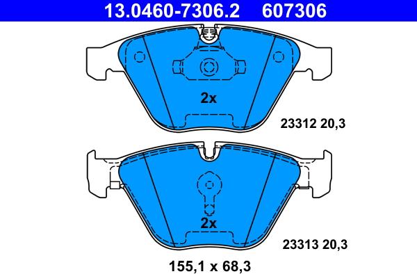 ATE 13.0460-7306.2 - Гальмівні колодки, дискові гальма autozip.com.ua