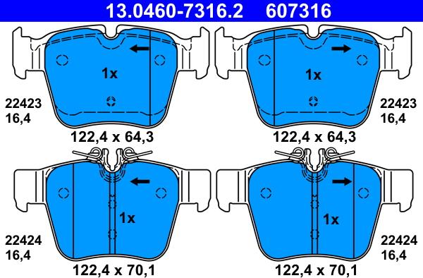 ATE 13.0460-7316.2 - Гальмівні колодки, дискові гальма autozip.com.ua