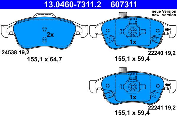 ATE 13.0460-7311.2 - Гальмівні колодки, дискові гальма autozip.com.ua