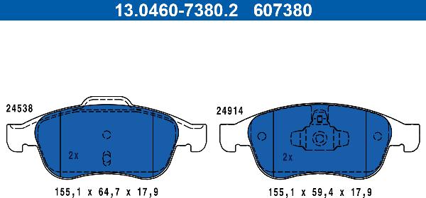 ATE 13.0460-7380.2 - Гальмівні колодки, дискові гальма autozip.com.ua