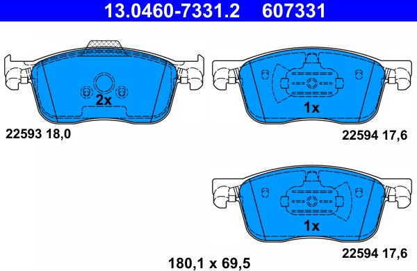 ATE 13.0460-7331.2 - Гальмівні колодки, дискові гальма autozip.com.ua