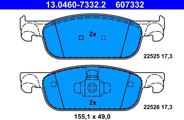 ATE 13.0460-7332.2 - Гальмівні колодки, дискові гальма autozip.com.ua
