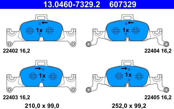 ATE 13.0460-7329.2 - Гальмівні колодки, дискові гальма autozip.com.ua