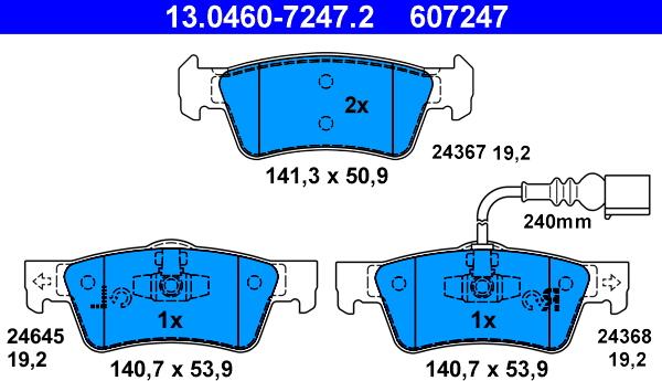 ATE 13.0460-7247.2 - Гальмівні колодки, дискові гальма autozip.com.ua