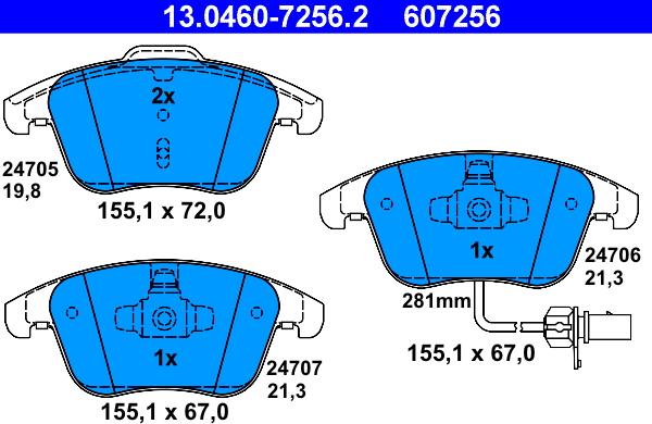 ATE 13.0460-7256.2 - Гальмівні колодки, дискові гальма autozip.com.ua