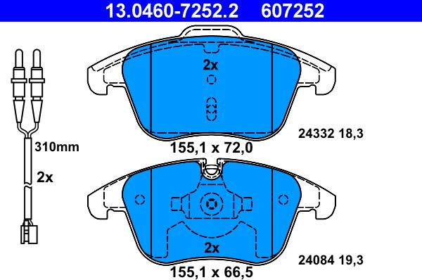 ATE 13.0460-7252.2 - Гальмівні колодки, дискові гальма autozip.com.ua