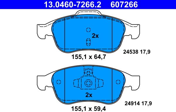 ATE 13.0460-7266.2 - Гальмівні колодки, дискові гальма autozip.com.ua