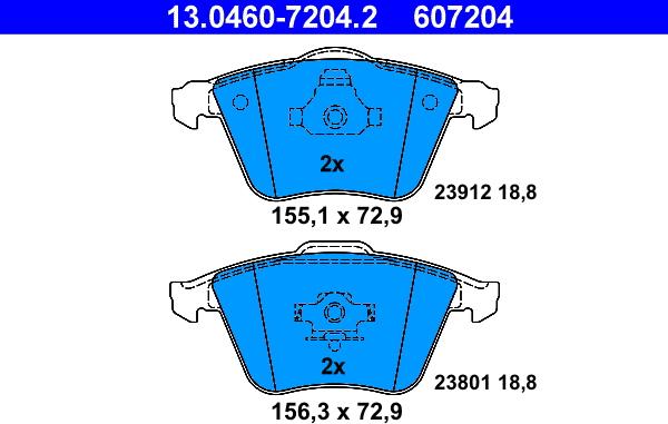 ATE 13.0460-7204.2 - Гальмівні колодки, дискові гальма autozip.com.ua