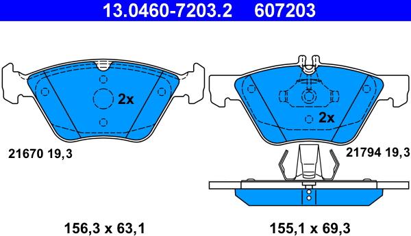 ATE 13.0460-7203.2 - Гальмівні колодки, дискові гальма autozip.com.ua