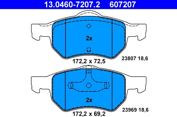 ATE 13.0460-7207.2 - Гальмівні колодки, дискові гальма autozip.com.ua