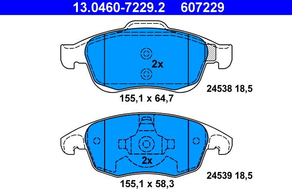 ATE 13.0460-7229.2 - Гальмівні колодки, дискові гальма autozip.com.ua