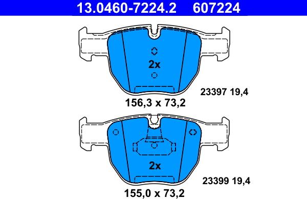 ATE 13.0460-7224.2 - Гальмівні колодки, дискові гальма autozip.com.ua