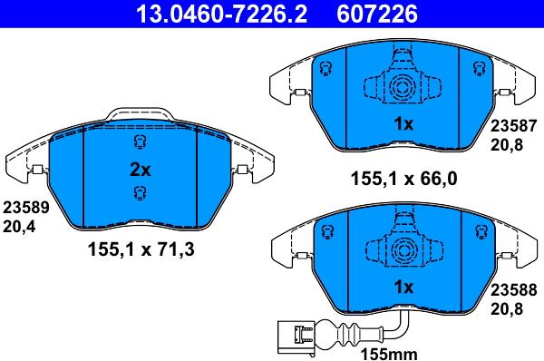 ATE 13.0460-7226.2 - Гальмівні колодки, дискові гальма autozip.com.ua