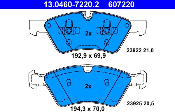 ATE 13.0460-7220.2 - Гальмівні колодки, дискові гальма autozip.com.ua