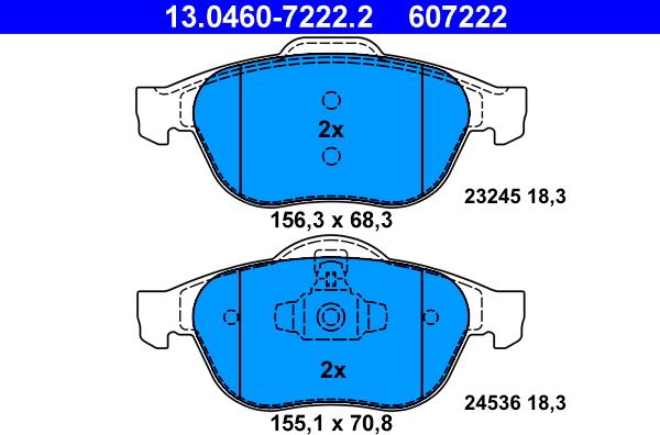 ATE 13.0460-7222.2 - Гальмівні колодки, дискові гальма autozip.com.ua