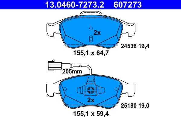 ATE 13.0460-7273.2 - Гальмівні колодки, дискові гальма autozip.com.ua