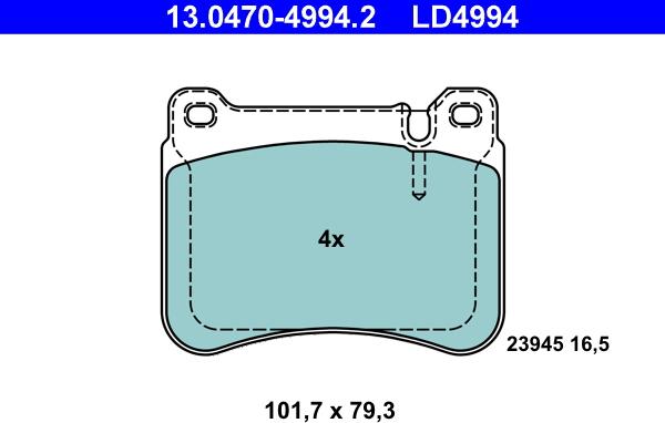 ATE 13.0470-4994.2 - Гальмівні колодки, дискові гальма autozip.com.ua