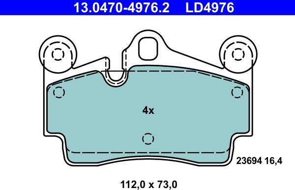 ATE 13.0470-4976.2 - Гальмівні колодки, дискові гальма autozip.com.ua