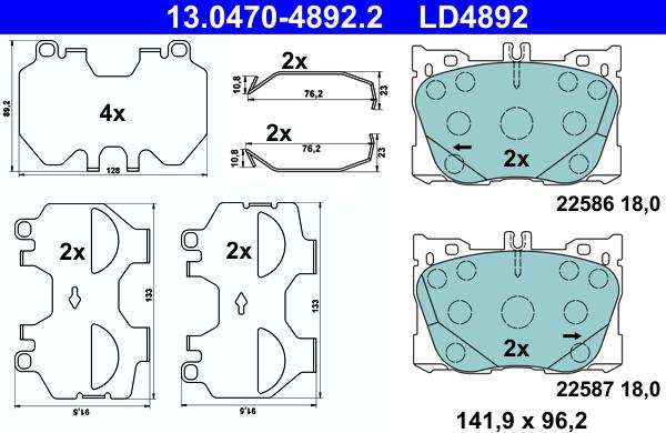 ATE 13.0470-4892.2 - Гальмівні колодки, дискові гальма autozip.com.ua