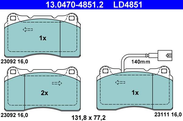 ATE 13.0470-4851.2 - Гальмівні колодки, дискові гальма autozip.com.ua