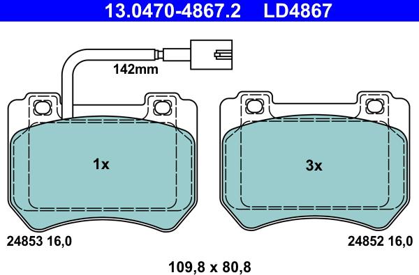 ATE 13.0470-4867.2 - Гальмівні колодки, дискові гальма autozip.com.ua