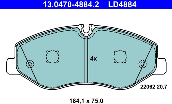 ATE 13.0470-4884.2 - Гальмівні колодки, дискові гальма autozip.com.ua