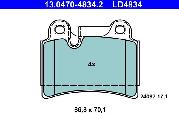 ATE 13.0470-4834.2 - Гальмівні колодки, дискові гальма autozip.com.ua