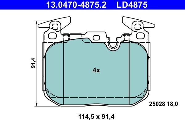 ATE 13.0470-4875.2 - Гальмівні колодки, дискові гальма autozip.com.ua