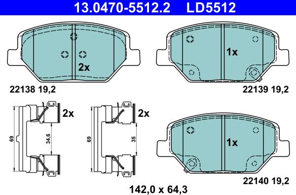 ATE 13.0470-5512.2 - Гальмівні колодки, дискові гальма autozip.com.ua