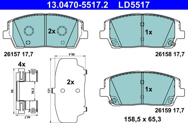 ATE 13.0470-5517.2 - Гальмівні колодки, дискові гальма autozip.com.ua