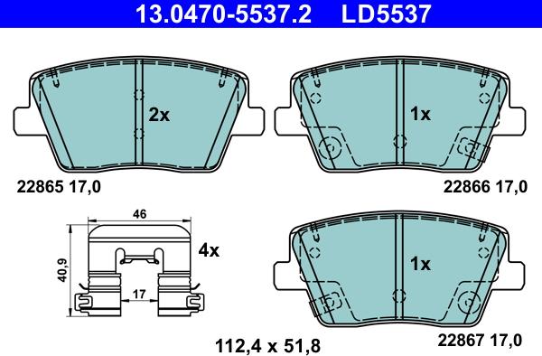 ATE 13.0470-5537.2 - Гальмівні колодки, дискові гальма autozip.com.ua