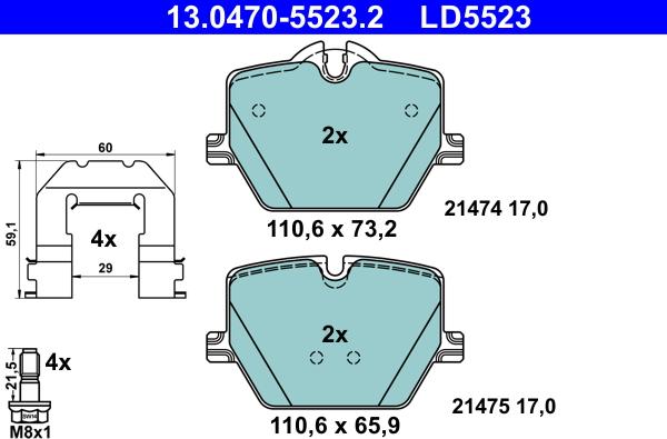 ATE 13.0470-5523.2 - Гальмівні колодки, дискові гальма autozip.com.ua