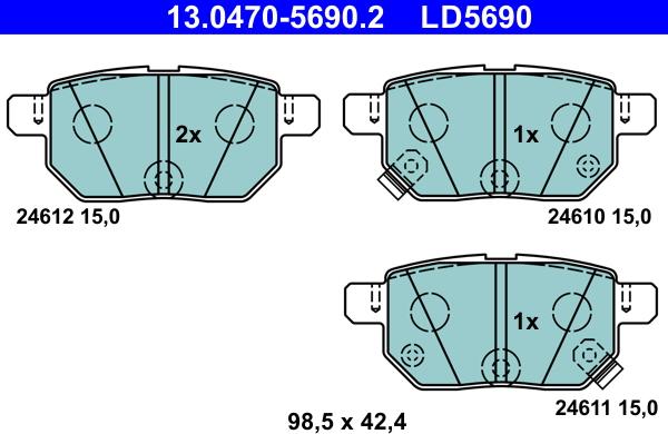 ATE 13.0470-5690.2 - Гальмівні колодки, дискові гальма autozip.com.ua