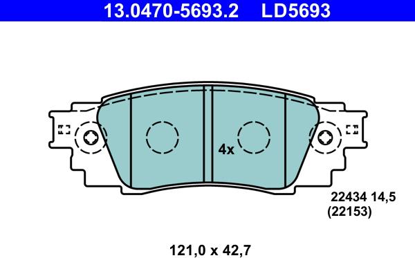 ATE 13.0470-5693.2 - Гальмівні колодки, дискові гальма autozip.com.ua