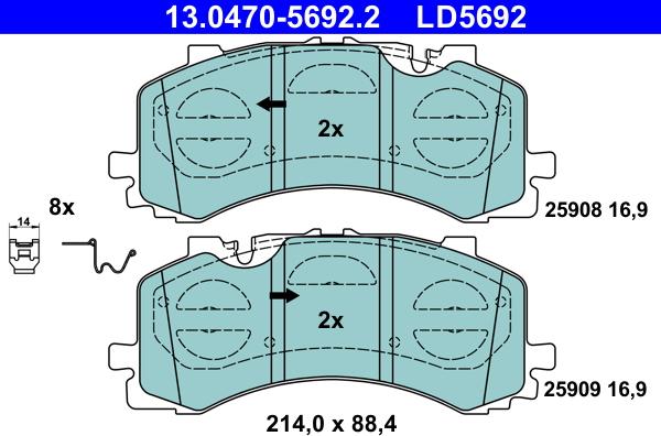 ATE 13.0470-5692.2 - Гальмівні колодки, дискові гальма autozip.com.ua