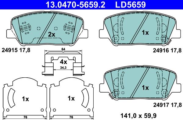 ATE 13.0470-5659.2 - Гальмівні колодки, дискові гальма autozip.com.ua