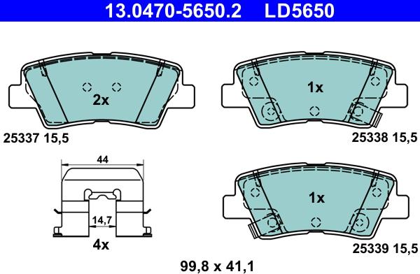 ATE 13.0470-5650.2 - Гальмівні колодки, дискові гальма autozip.com.ua