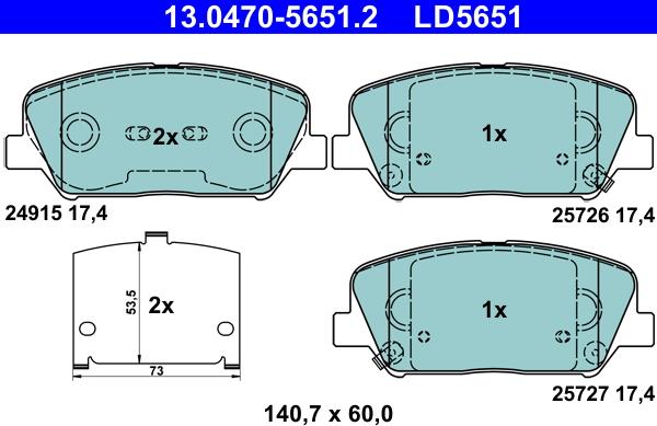 ATE 13.0470-5651.2 - Гальмівні колодки, дискові гальма autozip.com.ua