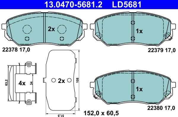 ATE 13.0470-5681.2 - Гальмівні колодки, дискові гальма autozip.com.ua