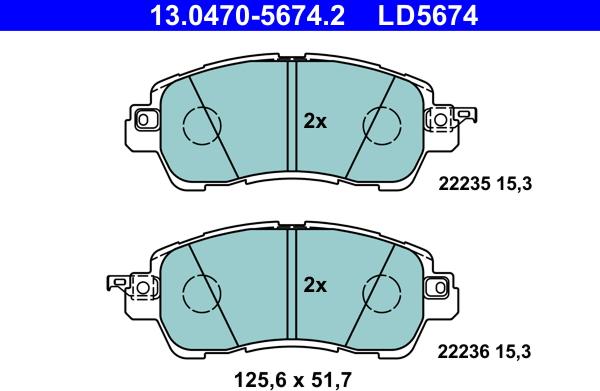 ATE 13.0470-5674.2 - Гальмівні колодки, дискові гальма autozip.com.ua