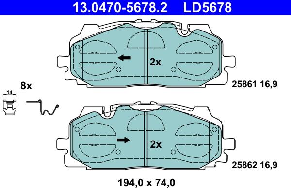 ATE 13.0470-5678.2 - Гальмівні колодки, дискові гальма autozip.com.ua